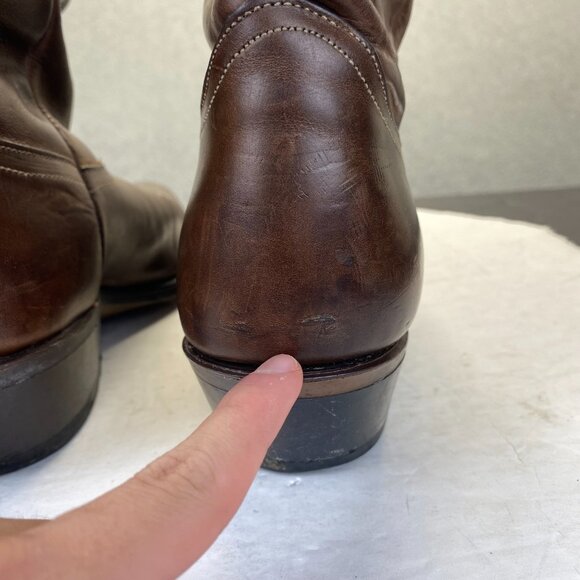 Vintage Leather Cowboy Boots Mens 10D Brown Western Pointed Toe Metal Toe Caps
